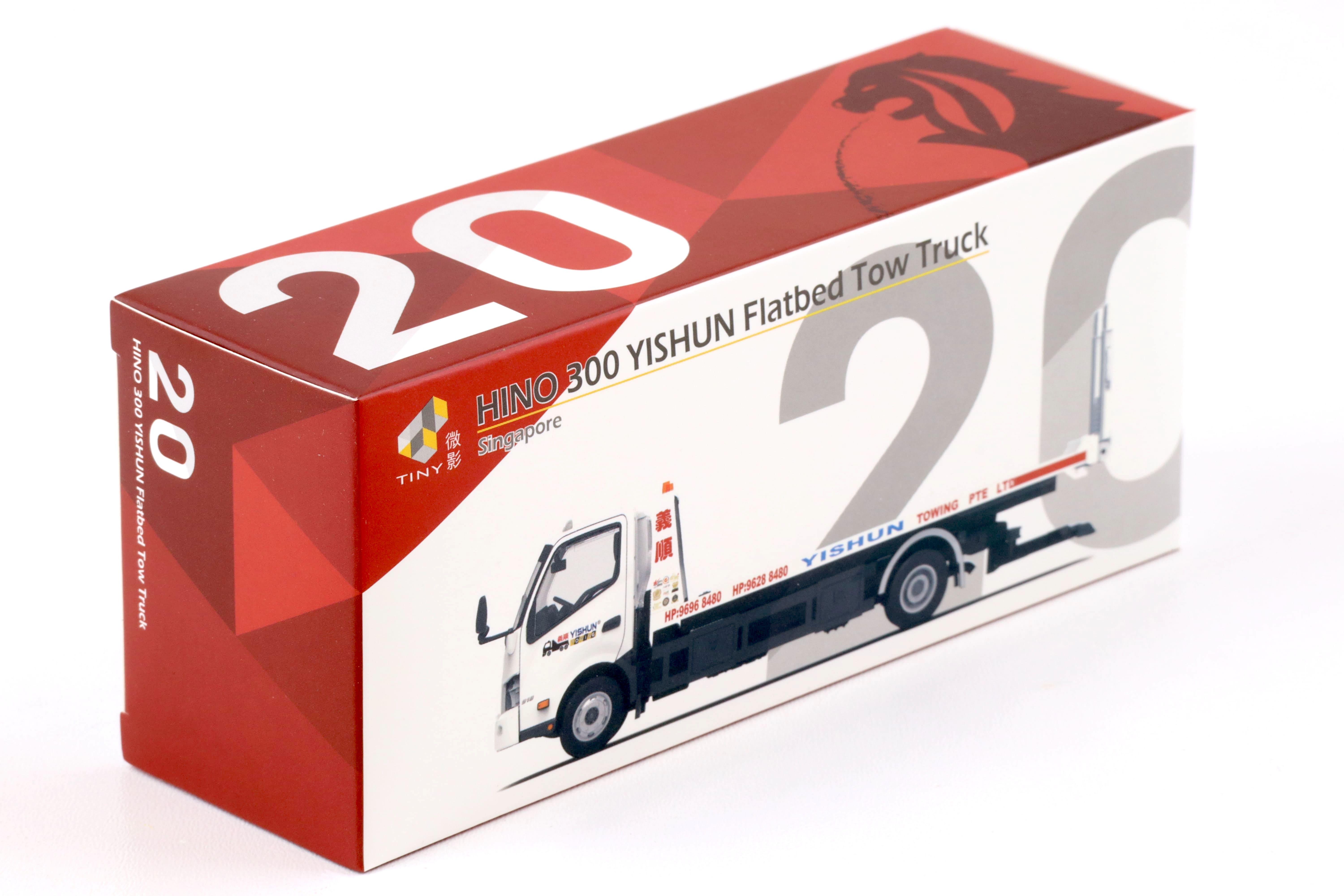 1:64 TINY HINO 300 Singapore YISHUN Flatbed Tow Truck