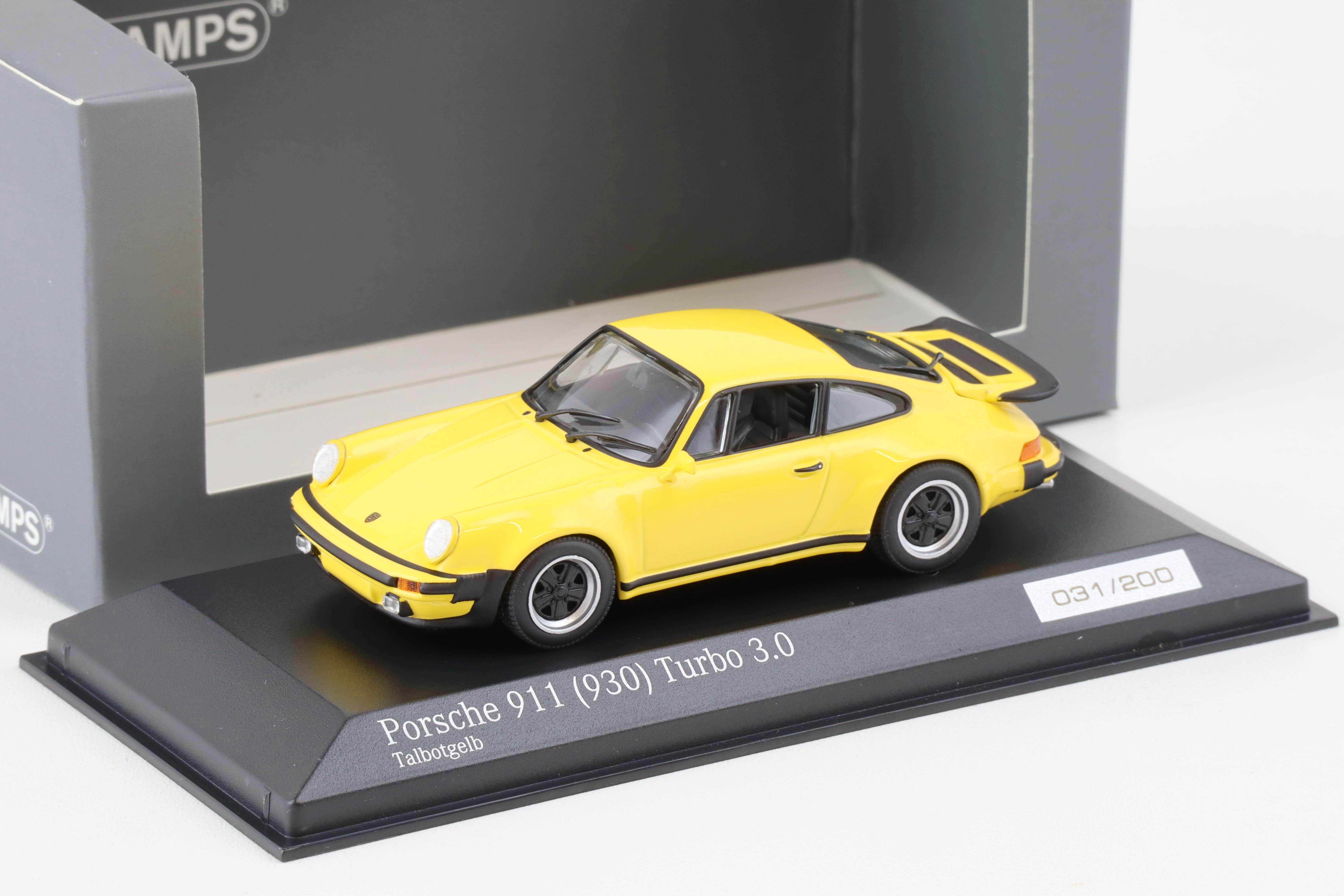 Porsche 911 Turbo 3.0 (930) – Minichamps 1/43 – Jaune Talbot – Série Limitée N°132/200