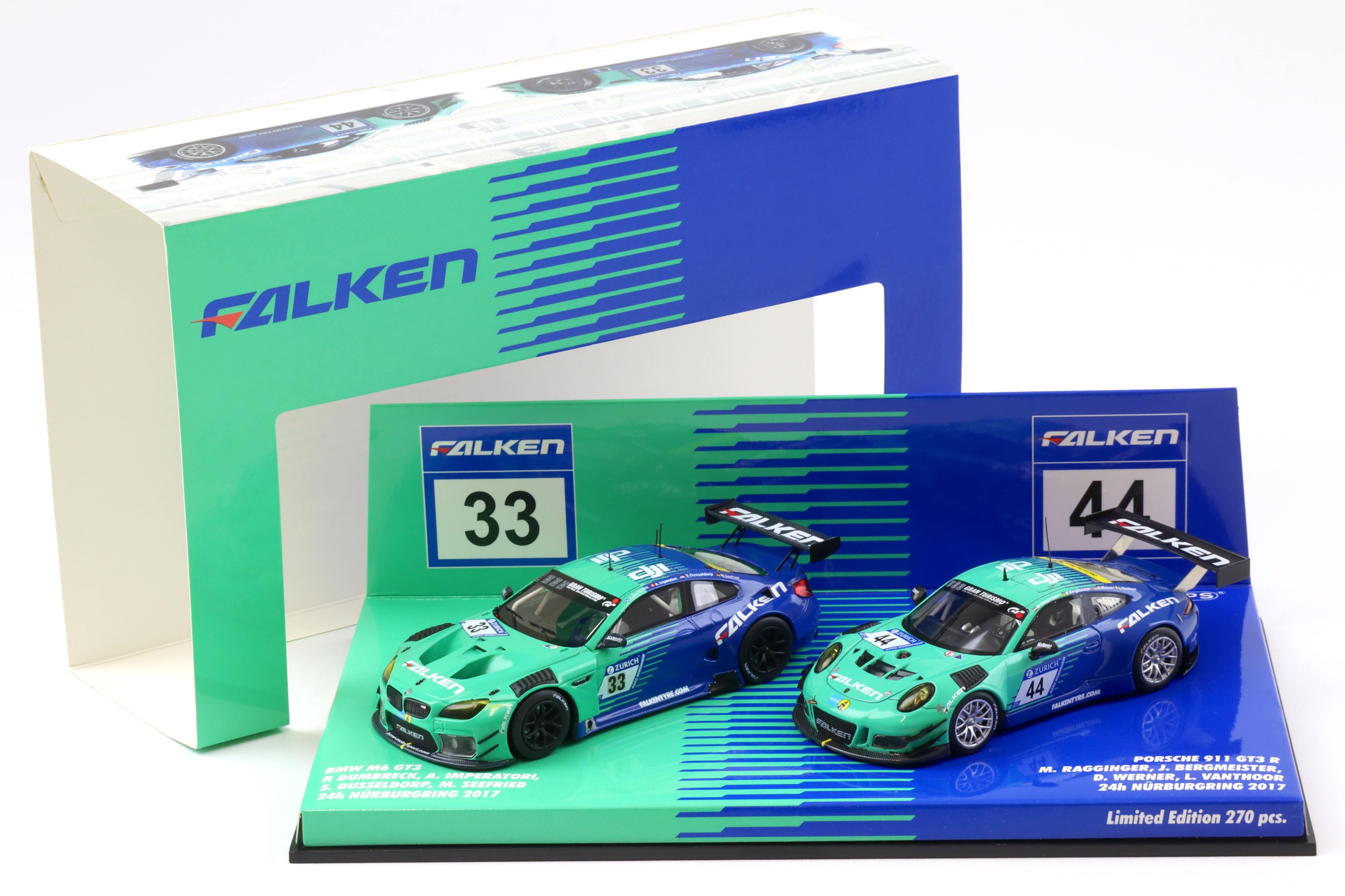 1:43 Minichamps 2-Car Set BMW M6 GT3 #33 & Porsche 911 GT3 R #44